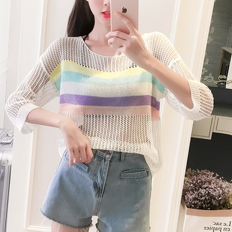 【tops】7 分袖透かしトップス Q8287