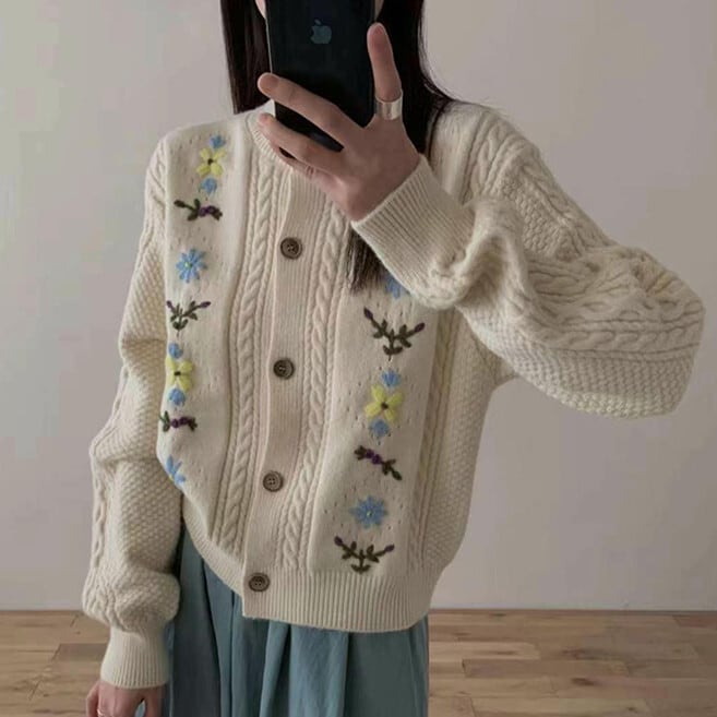 【outer】刺繍ニットカーデ　M27404