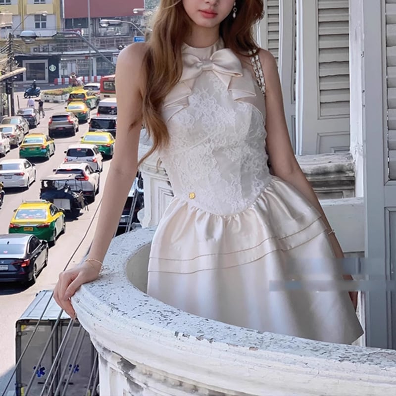 【dress】リボン付きレースワンピース　M24184