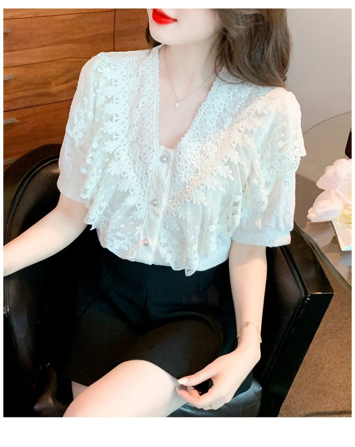 【tops】気質満点大人可愛いレースシャツトップス大活躍　M16952