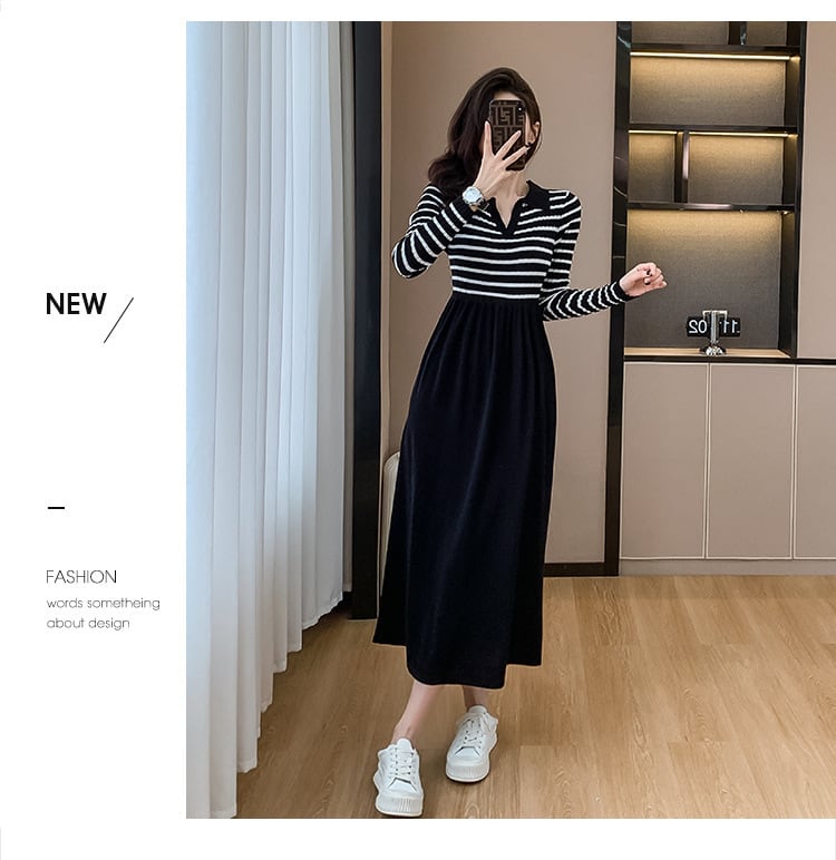 【dress】ボーダー柄ドッキングワンピース　M18390