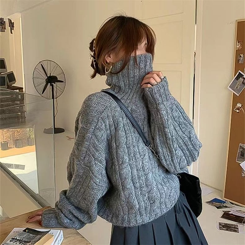 【tops】ハイネックランタンスリーブニットセーター　M17868