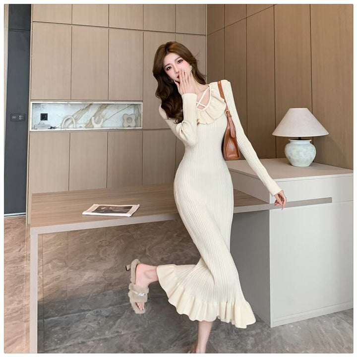 【dress】フリルニットワンピース　M28585
