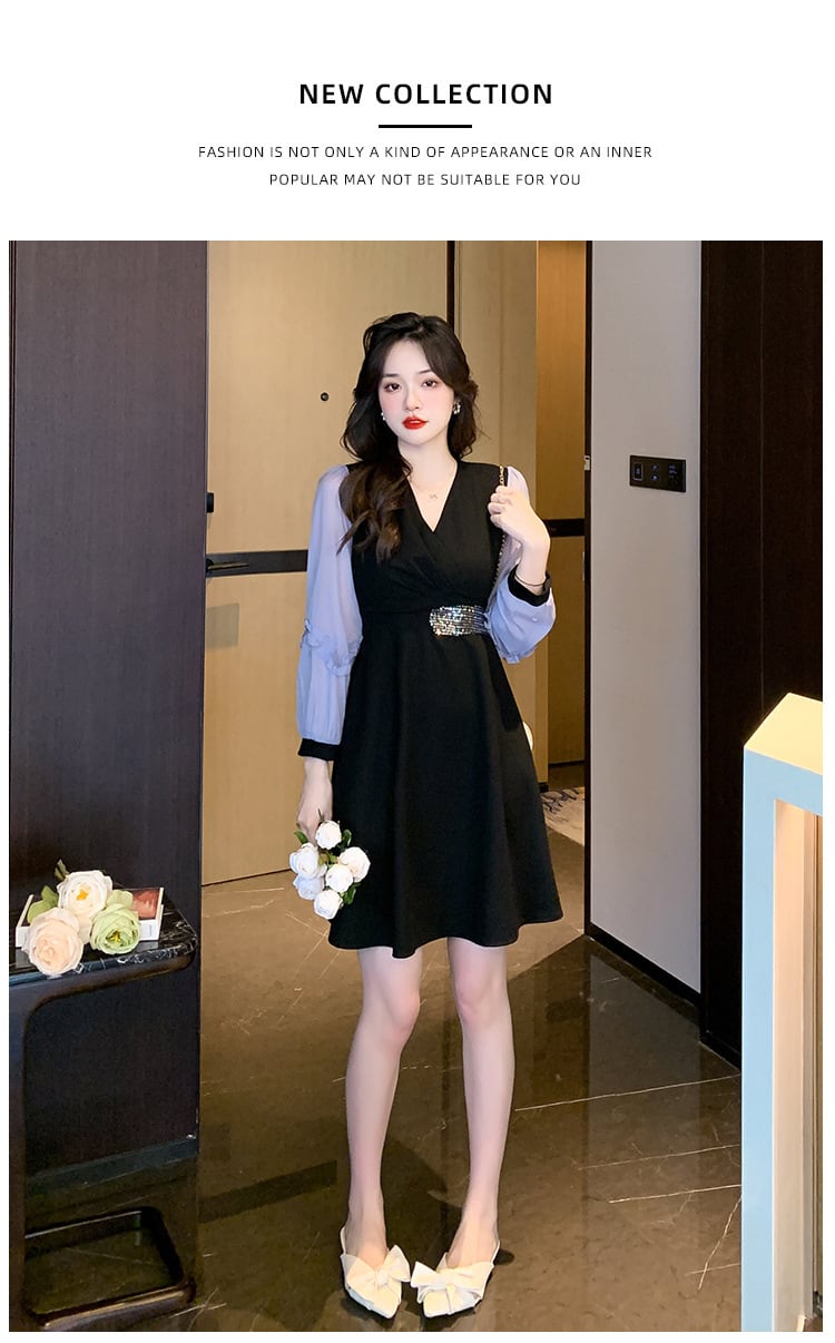 【dress】目立つ！パフスリーブエレガントデートワンピース　M17482