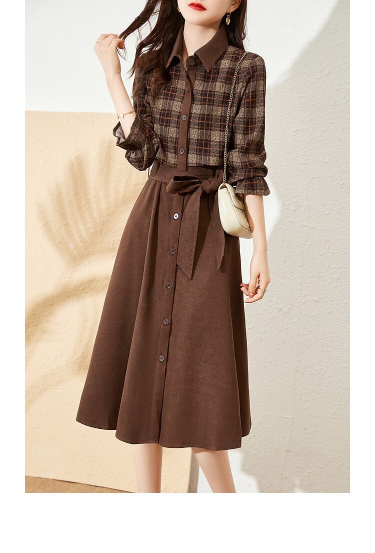 【dress】チェック柄切り替えデートワンピース　M17876