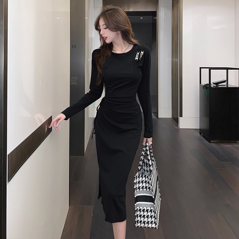 【dress】不規則 イレギュラースリットデートワンピース　M17040