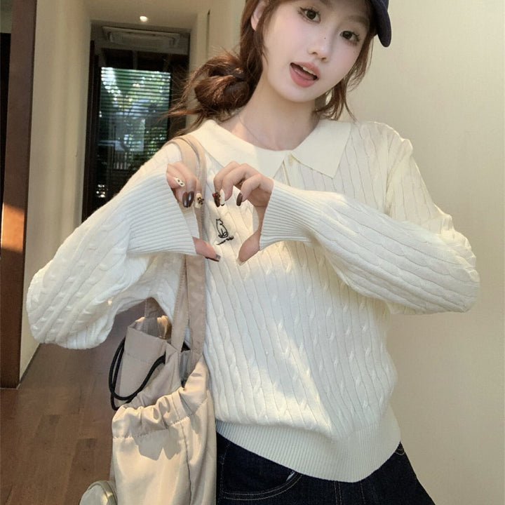【tops】折り襟ニットセーター　M27358
