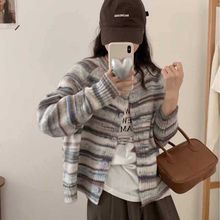 【outer】ボーダー柄ニットカーデ　M20362