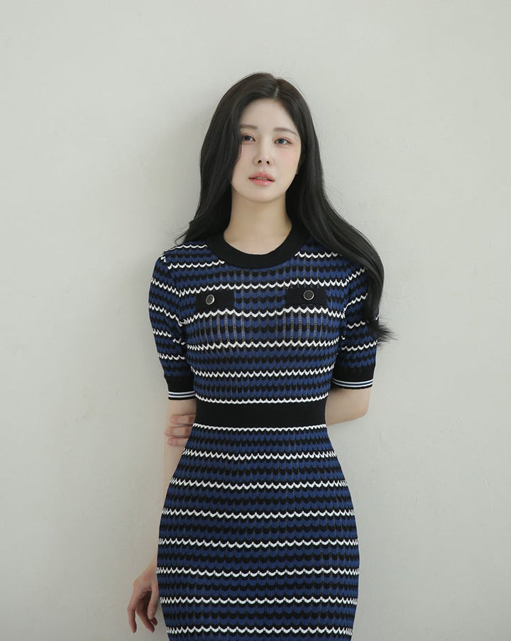【dress】ボーダー柄ニットワンピース　M24916