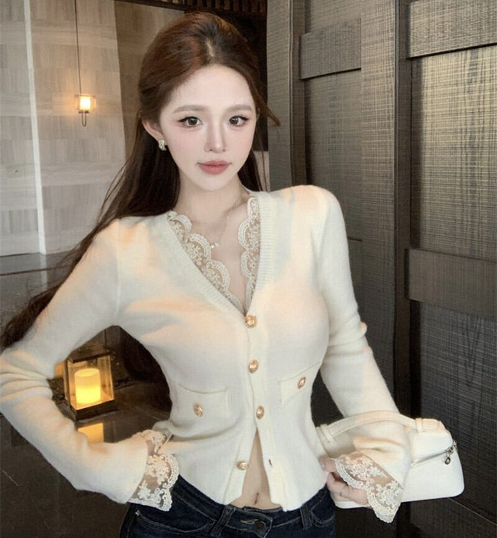 【outer】レースドッキングニットカーデ　M28138