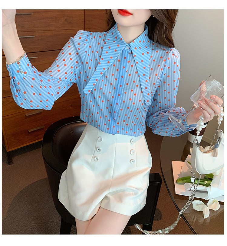 【tops】今季マストバイドット柄パフスリーブシャツ　M17239