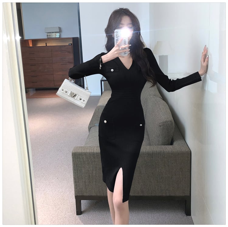 【dress】着回し力抜群Vネックニットワンピース　M17597