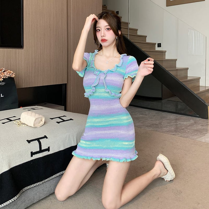 【dress】輝いて超人気 ! ボーダー柄配色ニットワンピース　M16766