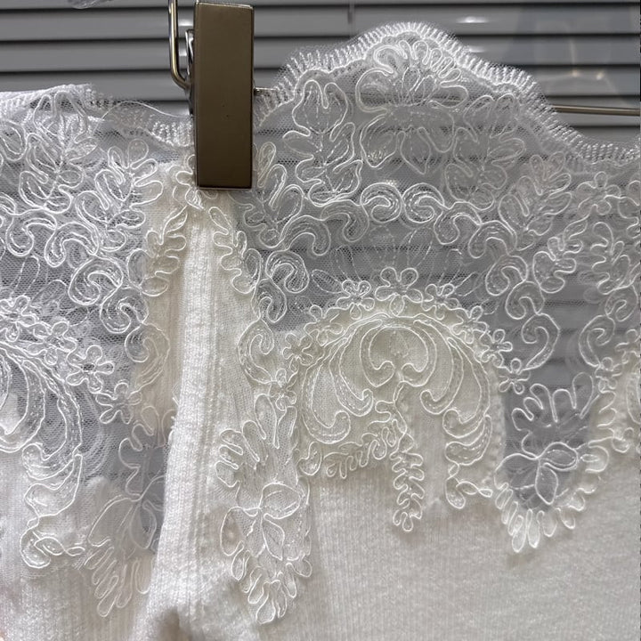 【tops】レースドッキングニットトップス Q7452