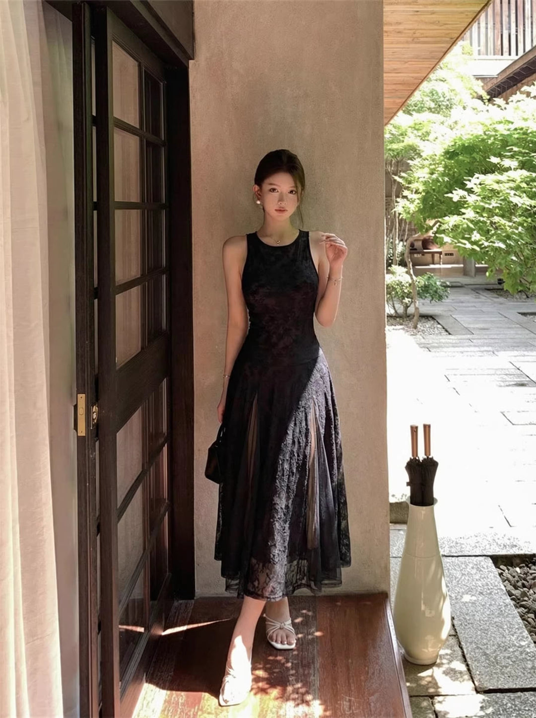 【dress】ノースリーブレースロングワンピース Q8273
