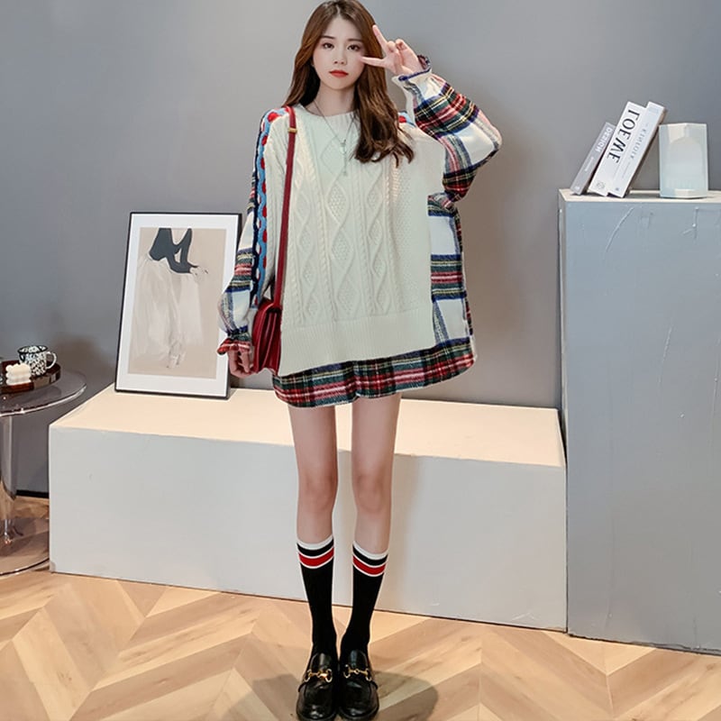 【tops】切り替えニットセーター　M26810
