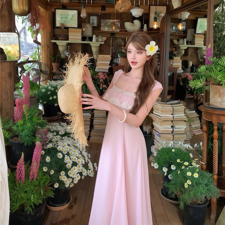 【dress】レースドッキングフリルロングワンピース　N3557