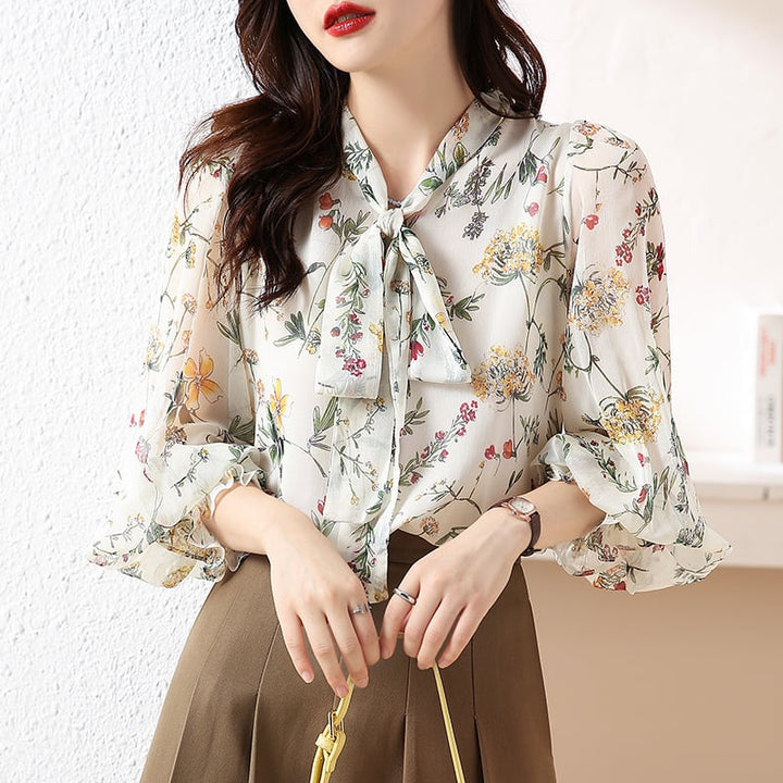 【tops】美感いっぱい✿ ✿エレガントプリントシャツトップス　M16867
