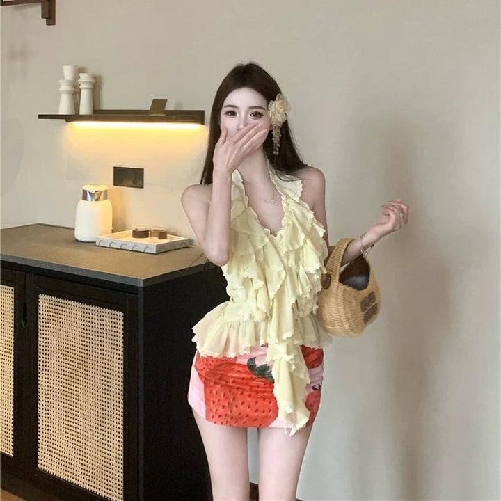 【tops】ホルターネックフリルトップス Q8527