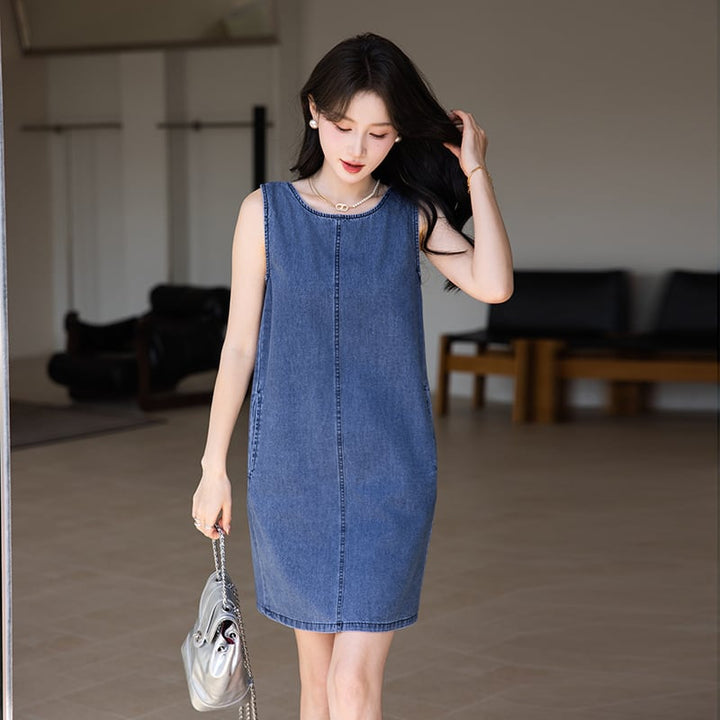 【dress】ノースリーブデニムワンピース Q8420
