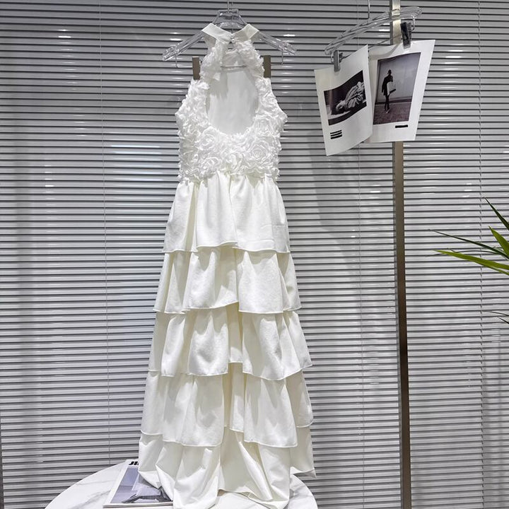 【dress】ホルターネックロングティアードワンピース Q8101