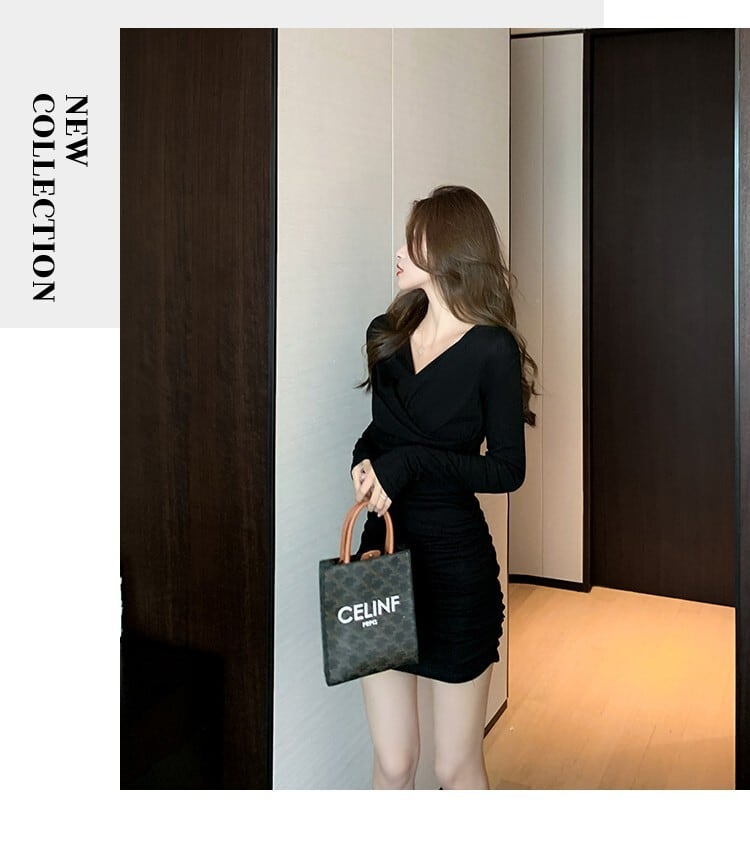 【dress】人気上昇中 シンプルVネックデートワンピース　M17102