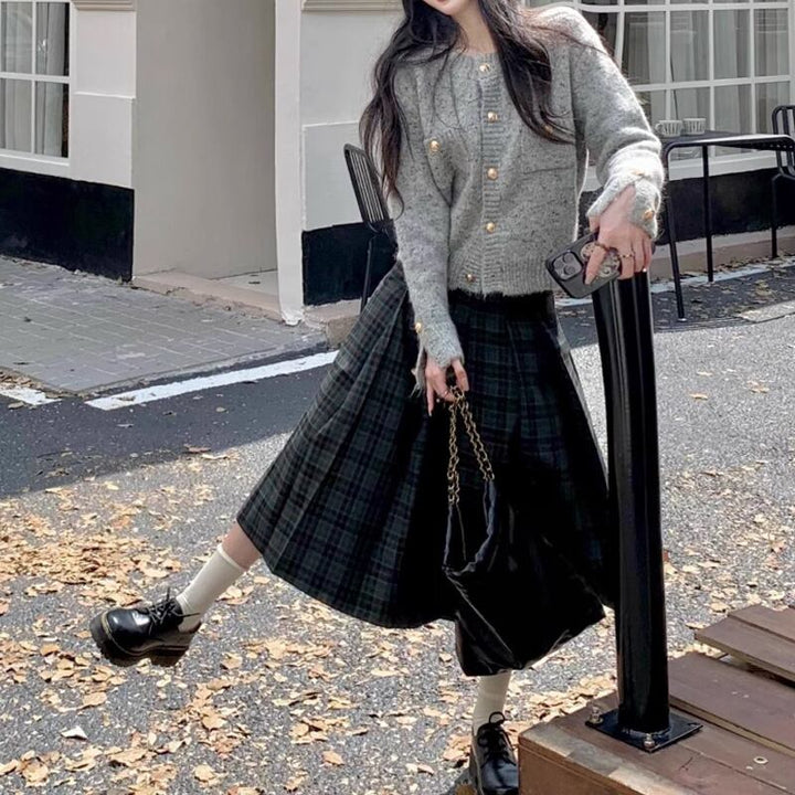 【set】ニットカーデ×スカートセット　M19069
