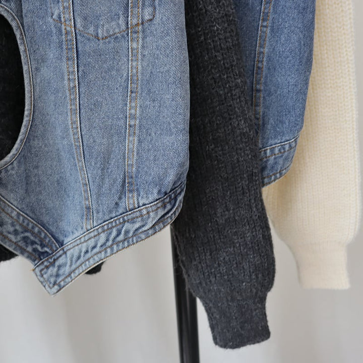 【outer】デニム切り替えニットカーデ　M27542