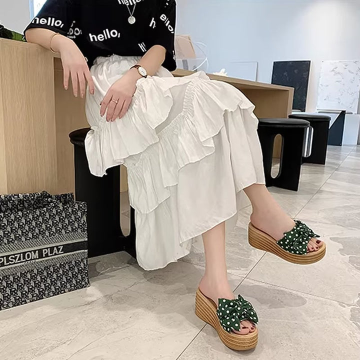 【Shoes】ドット柄厚底サンダル Q8441