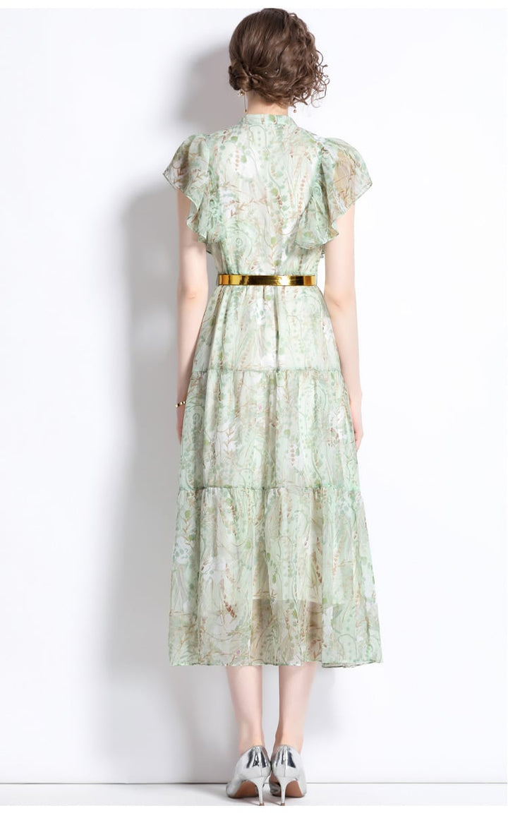 【dress】女性力を高める～フリルプリントワンピース　M16944