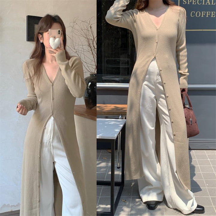 【outer】ロング丈スリットニットカーデ　M26801