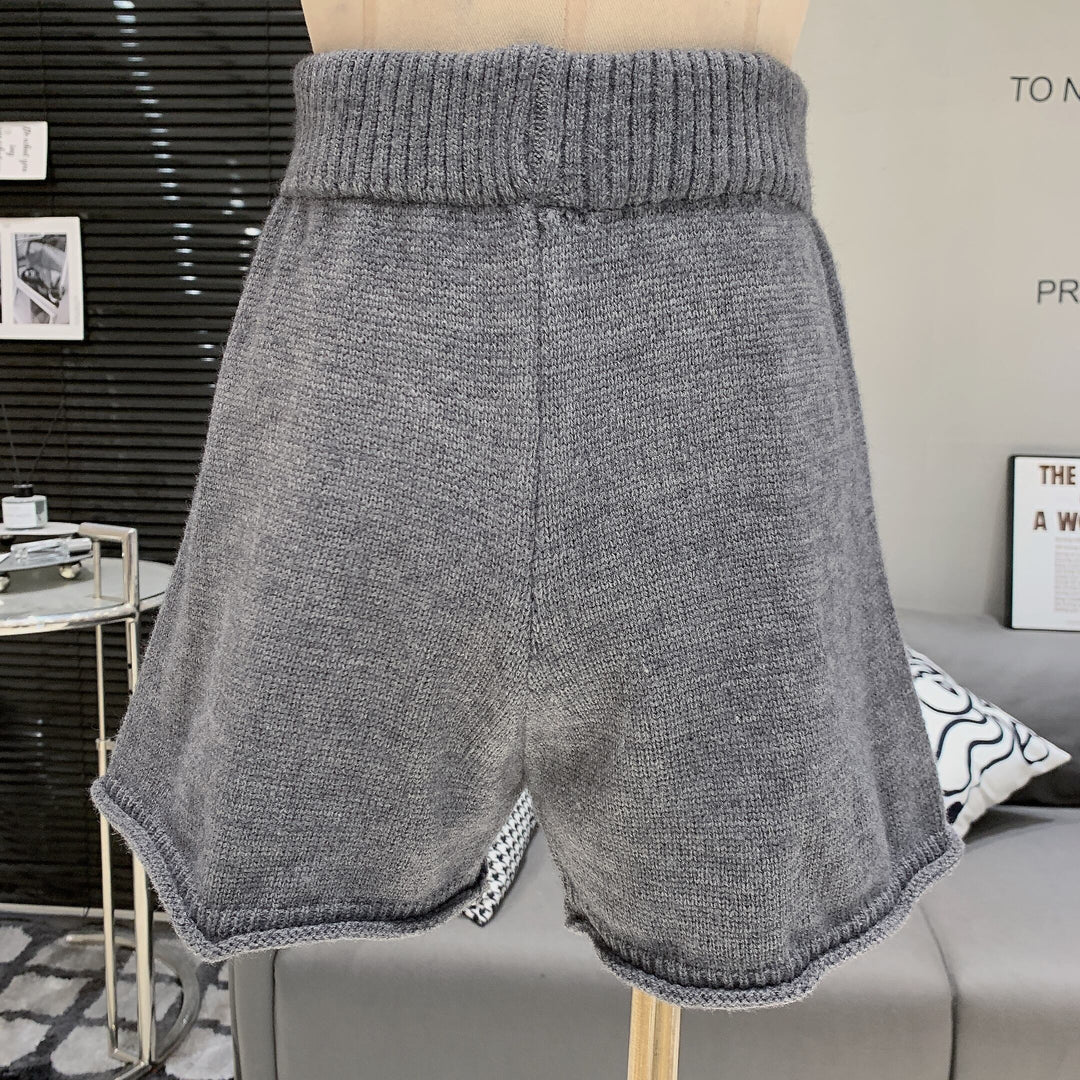 【set】ファーオフショルダーニットセーター×ショートパンツセット　M27914