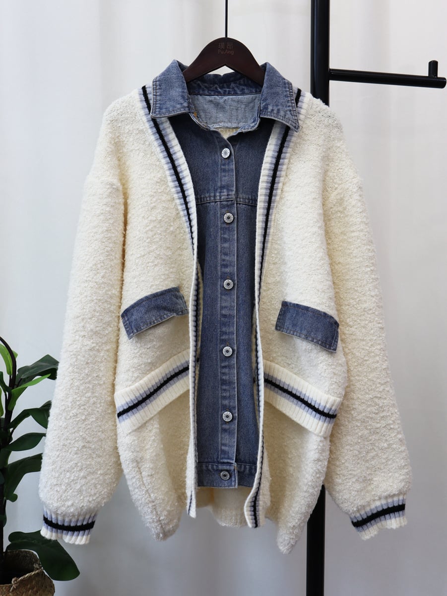 【outer】デニムドッキングニットカーデ　M18067