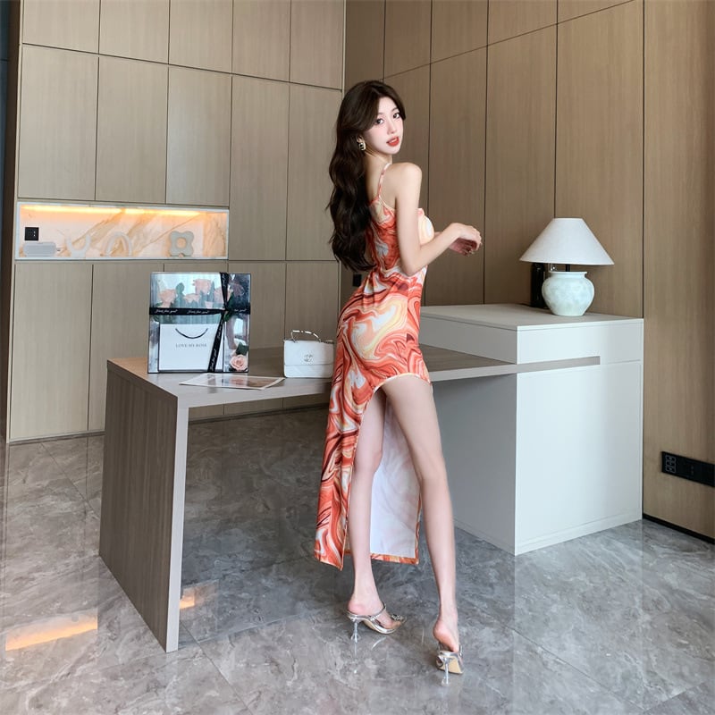 【dress】大人らしい セクシープリントキャミワンピース　M16980