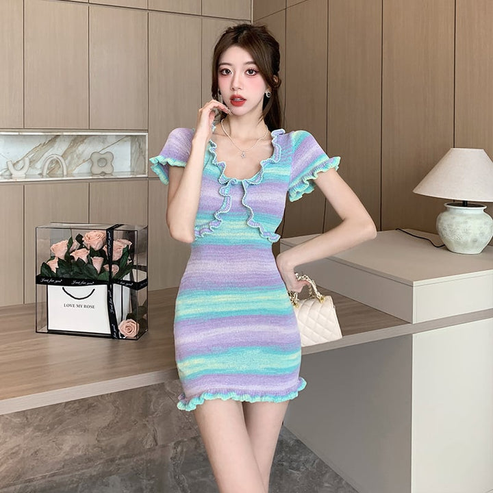 【dress】輝いて超人気 ! ボーダー柄配色ニットワンピース　M16766