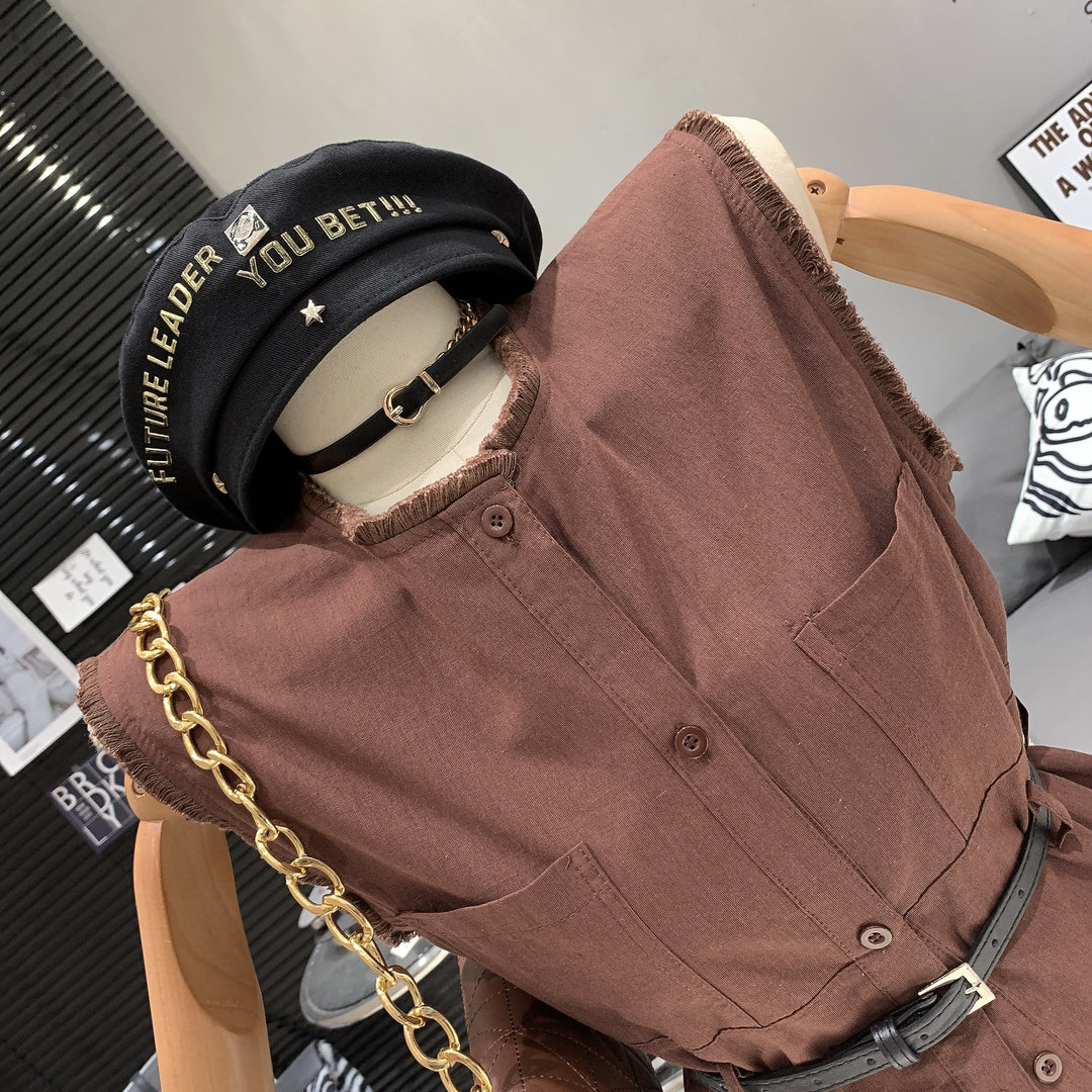 【set】ノースリーブトップス+ワイドパンツセットベルト付き　M24993