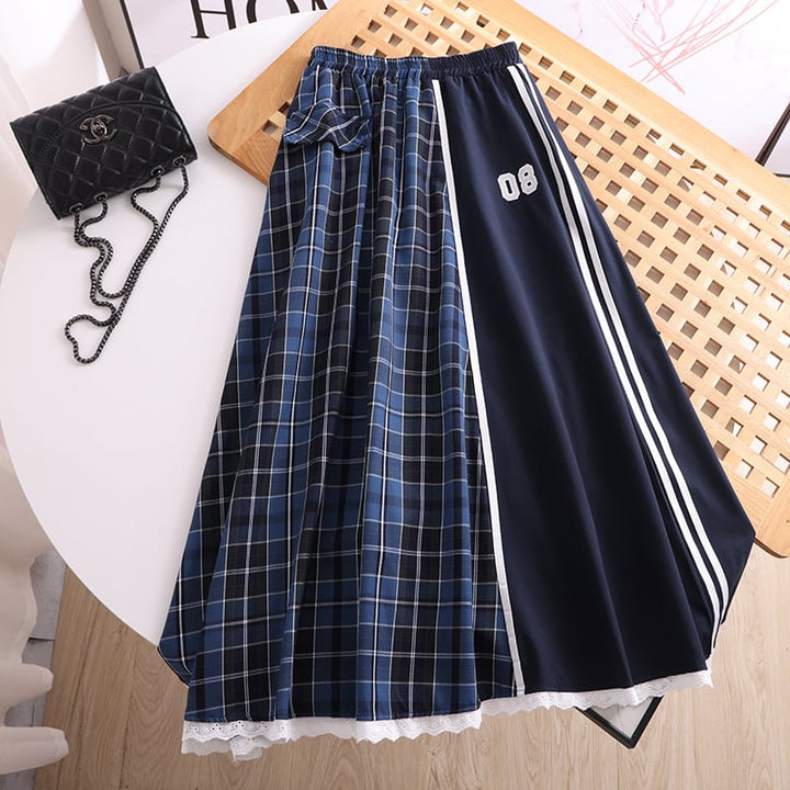 【bottoms】レースチェック柄切り替えスカート　M30259