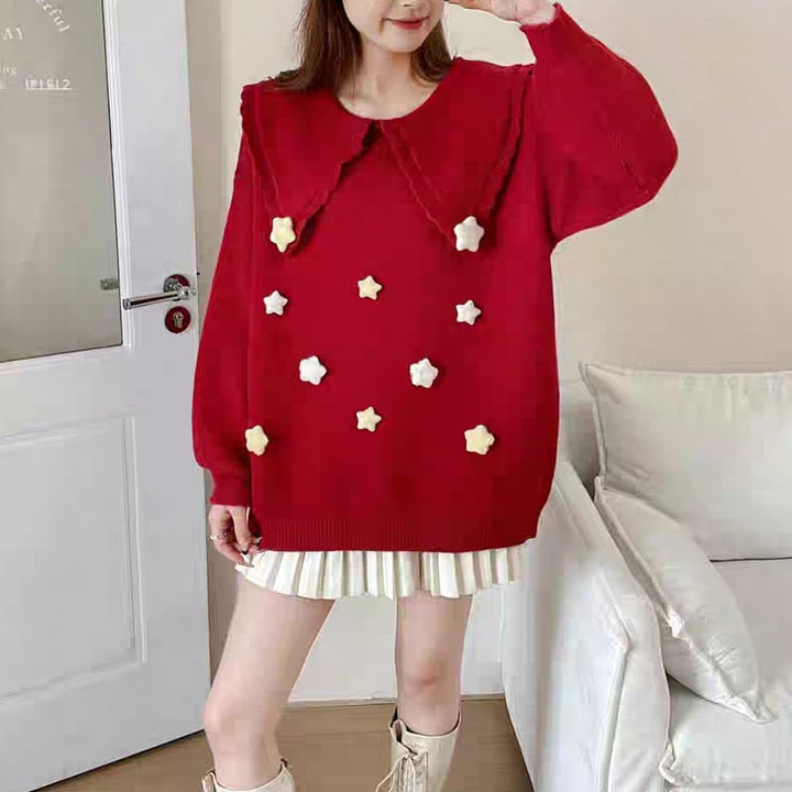 【tops】ピーターパンカラーニットトップス Q8068