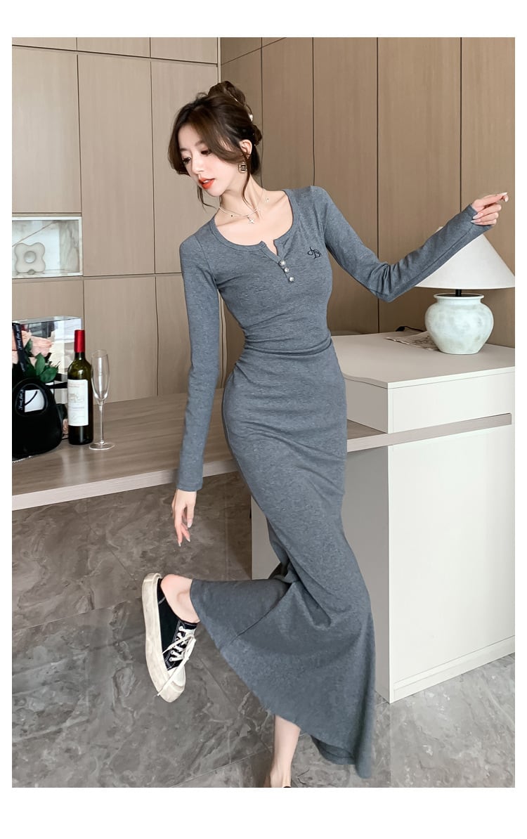 【dress】マーメイドVネックワンピース　M18284