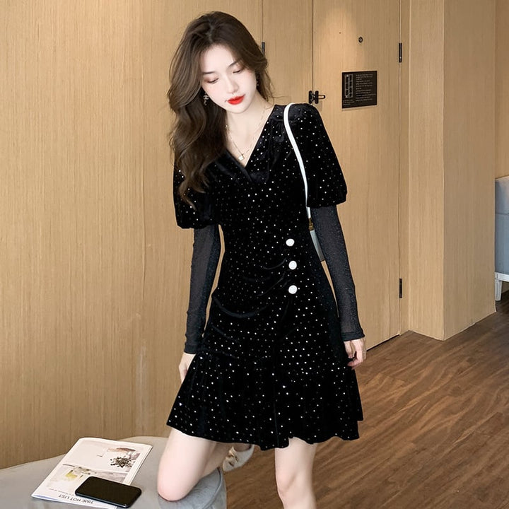 【dress】高級感 エレガント切り替えデートワンピース　M17391