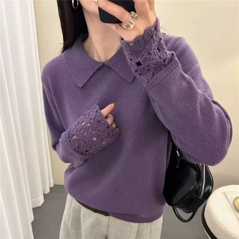 【tops】カットワークニットトップス Q7653