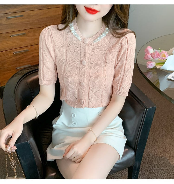 【tops】存在感 スウィートオシャレ薄手ニットトップス　M16839
