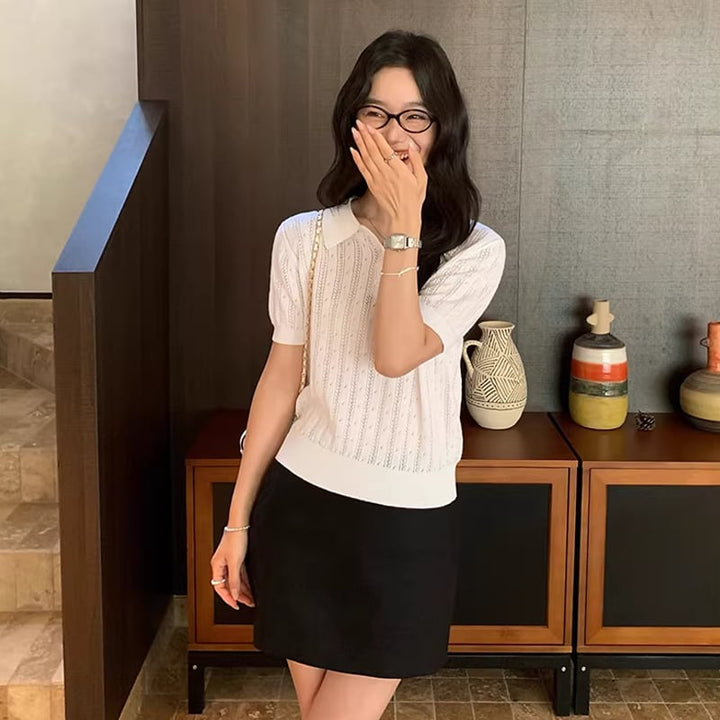 【tops】半袖ニットポロシャツ Q8311