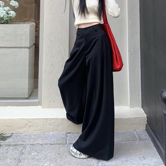 【bottoms】ストレートハイウエストワイドパンツ　M29763