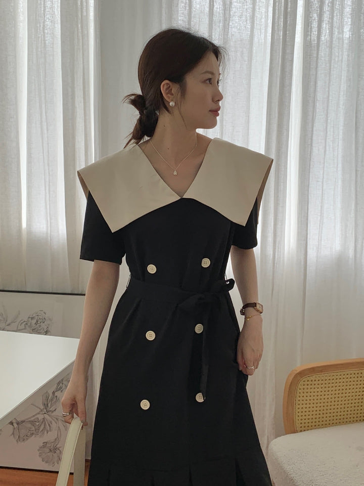【dress】フリルダブルボタンワンピース　M24745