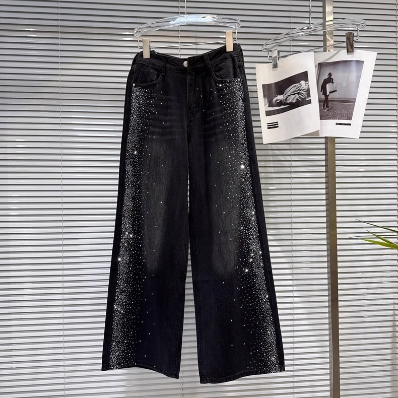 【bottoms】ラインストーン付きバックリボンデニムパンツ  K0546