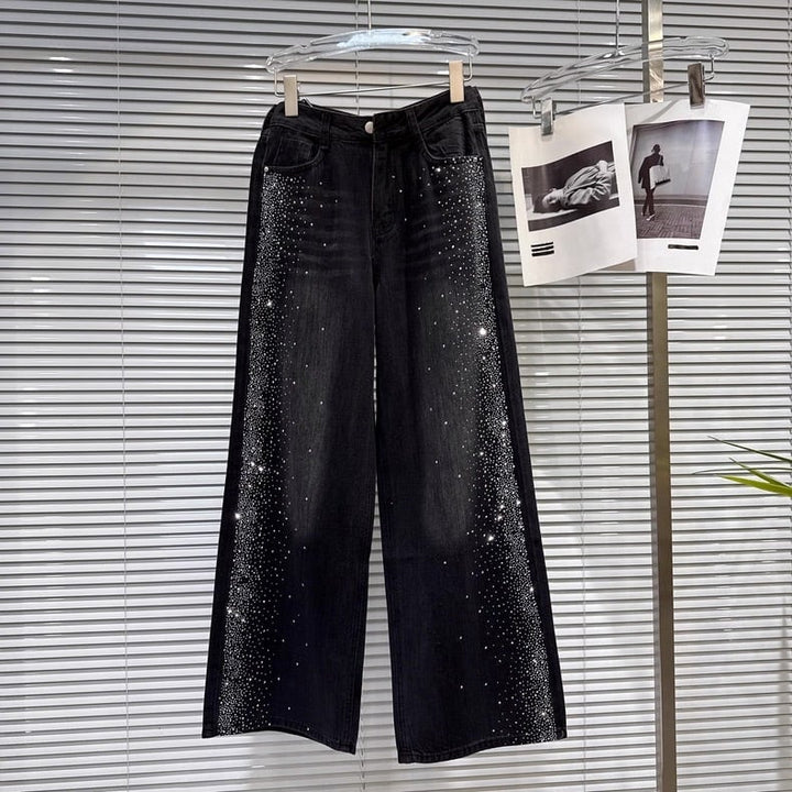 【bottoms】ラインストーン付きバックリボンデニムパンツ  K0546