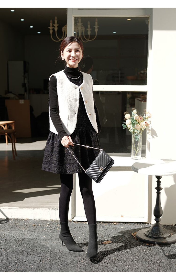 【dress】パールネックノースリーブツイートフレアワンピース　N2815
