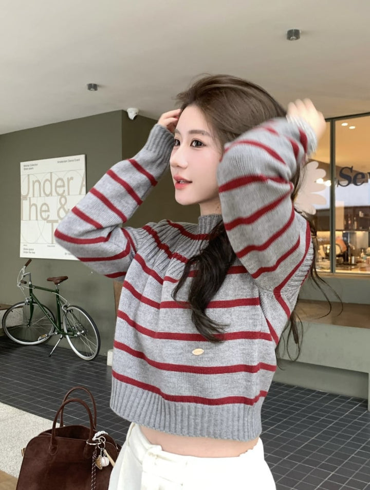 【tops】ボーダー柄ニットセーター　M28725