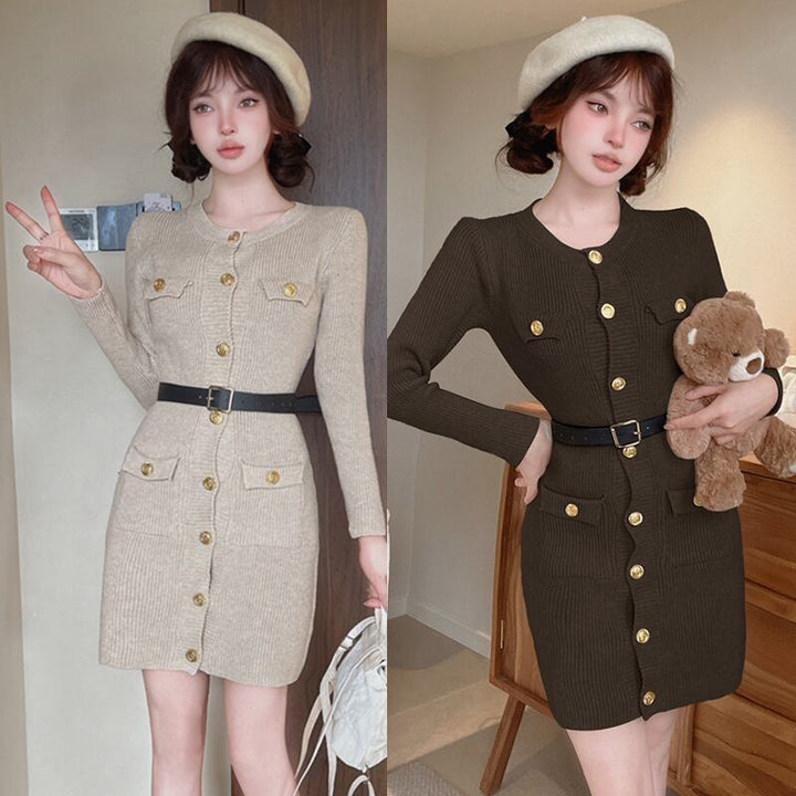 【dress】ボタンデザインニットワンピース　M27419
